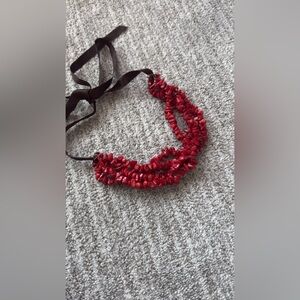 Red Beaded Ribbon-Tie Necklace